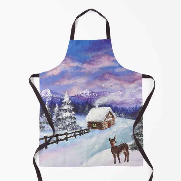 Item preview, festive winter wonderland scenery mountain evergreen fawn deer Christmas snowy cabin  designed and sold by LEILA ART SPACE.