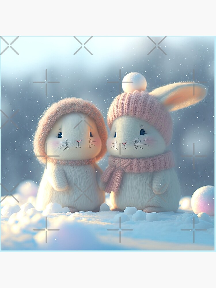 Cute Rabbits dressed in winter clothes Art Board Print for Sale