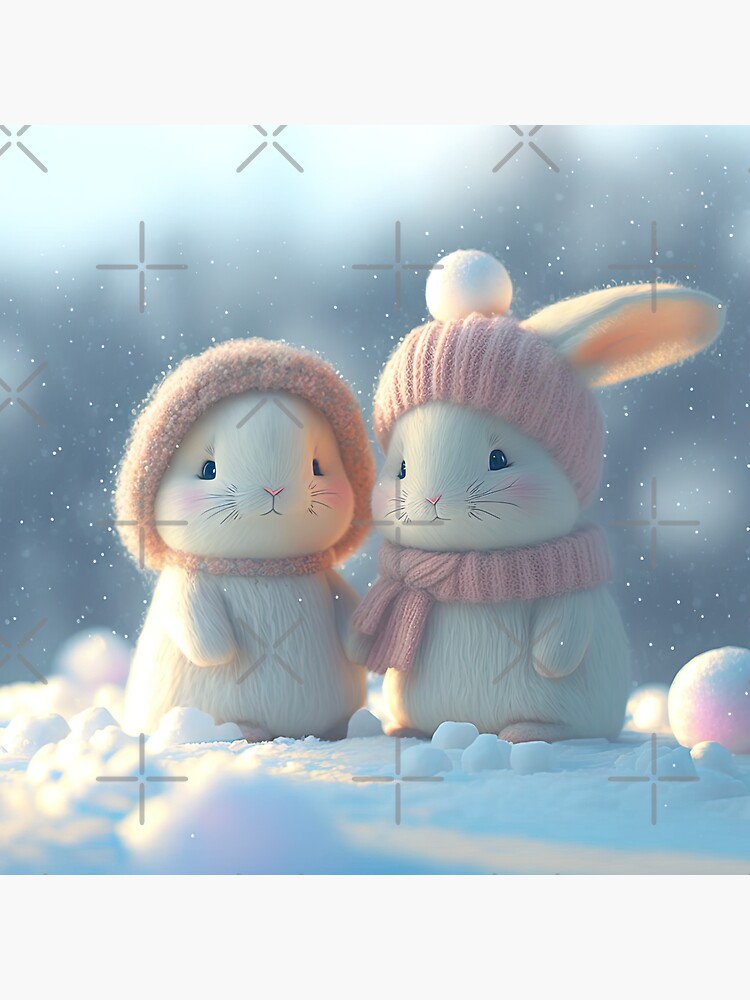 "Cute Rabbits dressed in winter clothes" Sticker for Sale by