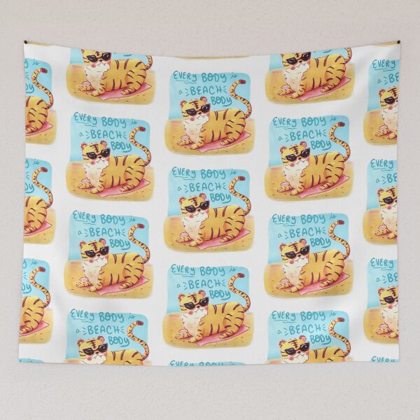 Item preview, Every Body is a Beach Body - Chubby Cute Tiger Wearing Sunglasses designed and sold by UnicornCandyCas.