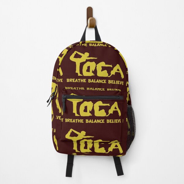 Item preview, YOGA BREATHE BALANCE BELIEVE in Gold Lettering, dark chocolate background designed and sold by MonicaArtist.