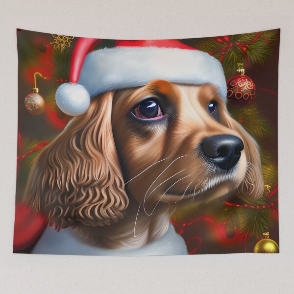 Item preview, Christmas Cocker Spaniel Wearing A Santa Hat designed and sold by ZenEverAI.