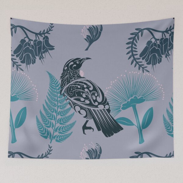 Artikelvorschau, Neuseeländischer Tui-Vogel auf grauem Hintergrund. entworfen und verkauft von Kiwidom.