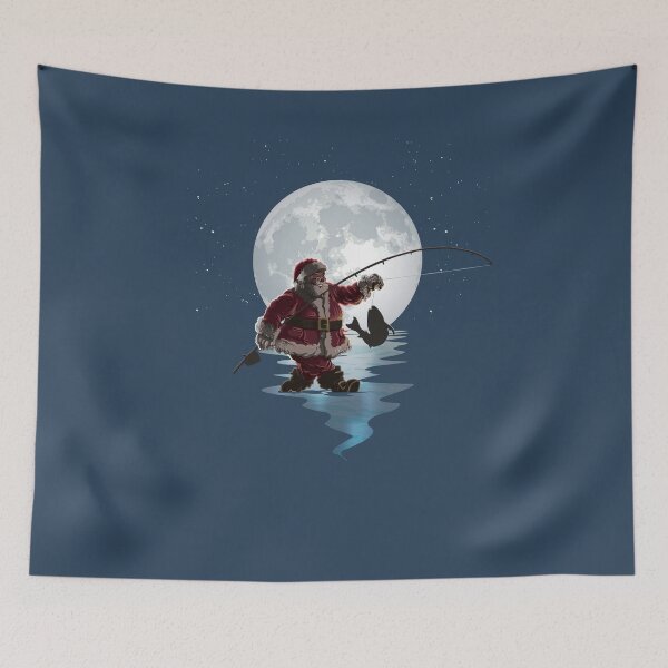 Item preview, Merry Fishmas Funny Christmas Fishing Art, Santa Fisherman Moonlit Silhouette designed and sold by Ransyn Art.