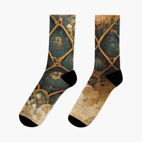 Item preview, Abstract Pattern Ancient Teal and Gold Elizabethian Era Print designed and sold by Beholder Images.