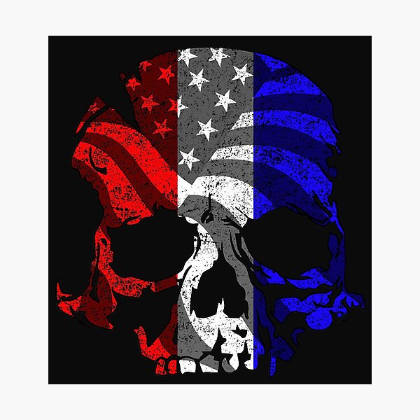 Red White and Blue Skull Photographic Print