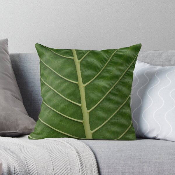 Green Tropical Rainforest Taro Leaf Veins Pattern Throw Pillow