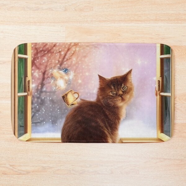 Item preview, Magical winter cat at the open window designed and sold by TeschWerks.