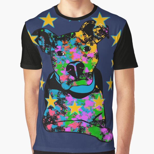 HUND KUNST ABSTRAKT BLAU Grafik T-Shirt