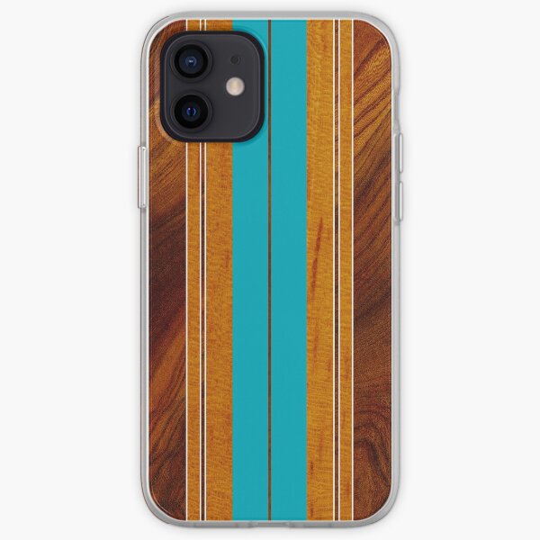 Planche de Surf Nalu Mua Hawaiian Faux Koa Wood - Teal Coque souple iPhone