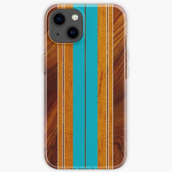 Nalu Mua Hawaiian Faux Koa Wood Surfboard - Teal iPhone Soft Case