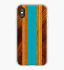 Nalu Mua Hawaiian Faux Koa Wood Surfboard - Teal iPhone Case