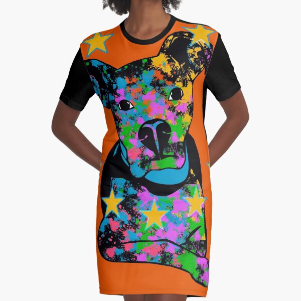 HUND KUNST ABSTRAKT ORANGE T-Shirt Kleid