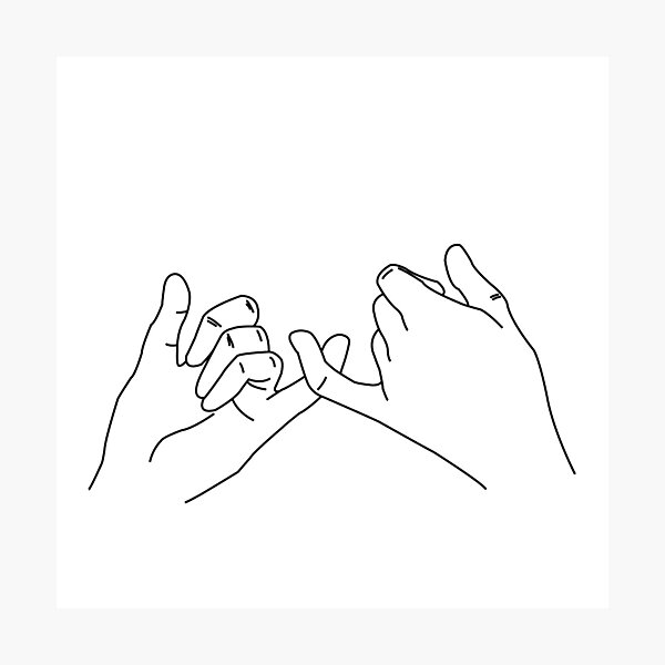 Romantic couple pinky promise line art, pinky swear contour drawings,  minimalist lovers holding hands one line drawing, Doodle flower on  watercolor