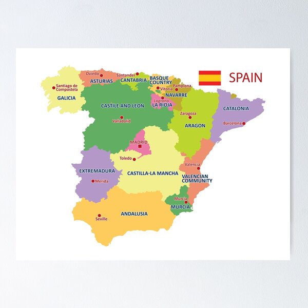 Item preview, Spain map with regions and main cities designed and sold by alijun.