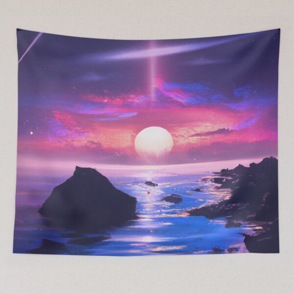 Item preview, Born to chase Blood Moon oranges, yellows, blues, and pink. designed and sold by Chris Purdy.
