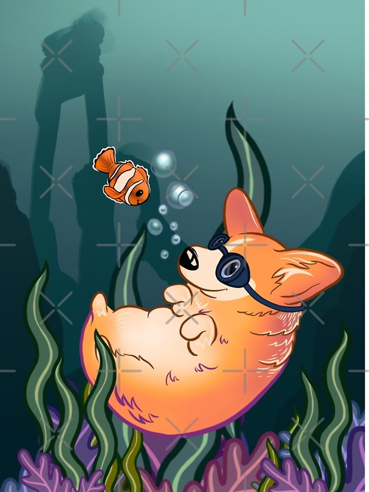 Underwater Corgi and Clown Fish by nykiway
