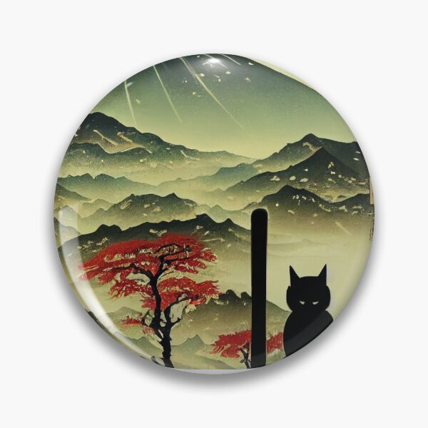 Item preview, Beautiful Manga Japanese Mountain Scene with Cat designed and sold by GoateeCo.
