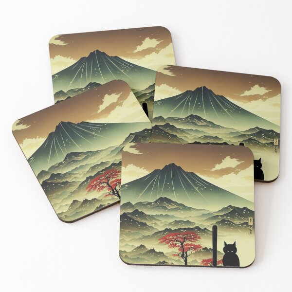 Item preview, Beautiful Manga Japanese Mountain Scene with Cat designed and sold by GoateeCo.
