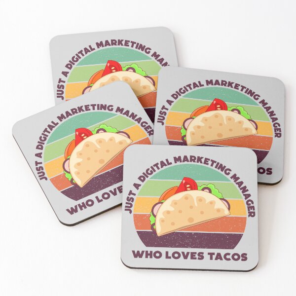 Item preview, Just a digital marketing manager who loves tacos, dark text, funny food lovers marketing manager job, humor, joke, meme, tacos lover designed and sold by SGS-.