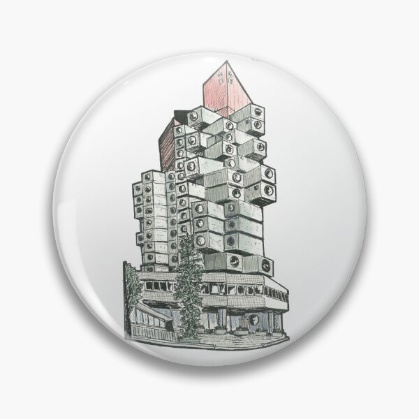 Item preview, Nagakin Capsule Tower Tokyo Japan Pen and Ink Illustration designed and sold by Wall-Art-Sketch.