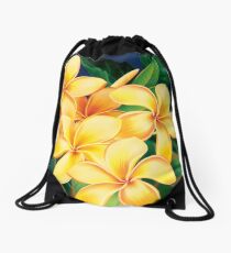 Tropical Paradise Hawaiian Plumeria Illustration Drawstring Bag