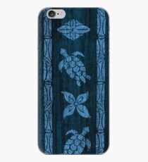Samoan Tapa Faux Koa Wood Hawaiian Surfboard - Blue iPhone Case