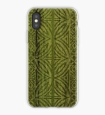 Samoan Tapa Olive Faux Koa Wood Hawaiian Surfboard iPhone Case