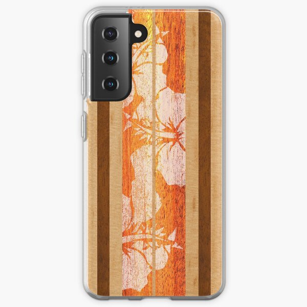Haleiwa Hawaiian Faux Maple Wood Surfboard - Orange Samsung Galaxy Soft Case