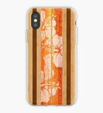 Vinilo o funda para iPhone Haleiwa Hawaiian Faux Maple Wood Tabla de surf - Naranja
