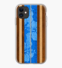 Haleiwa Hawaiian Faux Koa Wood Surfboard - Ocean Blue iPhone Case