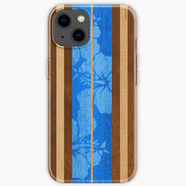 Haleiwa Hawaiian Faux Koa Wood Surfboard - Ocean Blue iPhone Soft Case