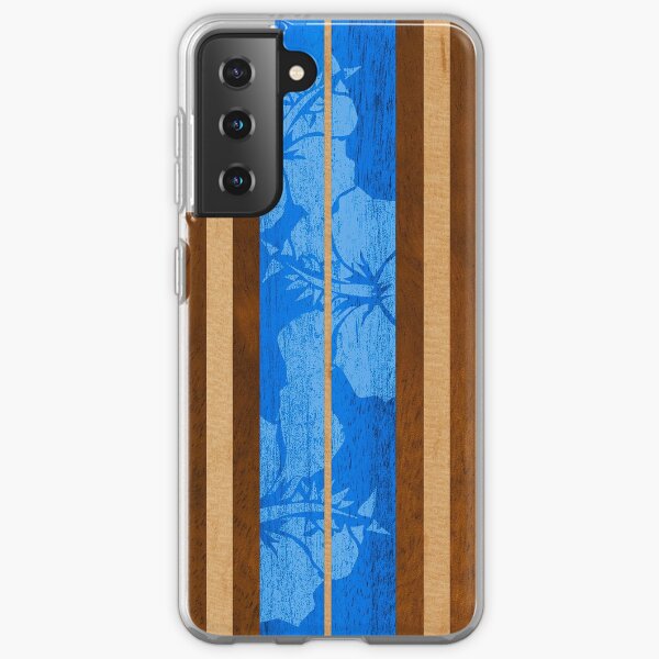 Haleiwa Hawaiian Faux Koa Wood Surfboard - Ocean Blue Samsung Galaxy Soft Case