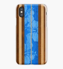 Haleiwa Hawaiian Faux Koa Wood Surfboard - Ocean Blue iPhone Case