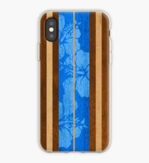 Haleiwa Hawaiian Faux Koa Wood Surfboard - Ocean Blue iPhone Case