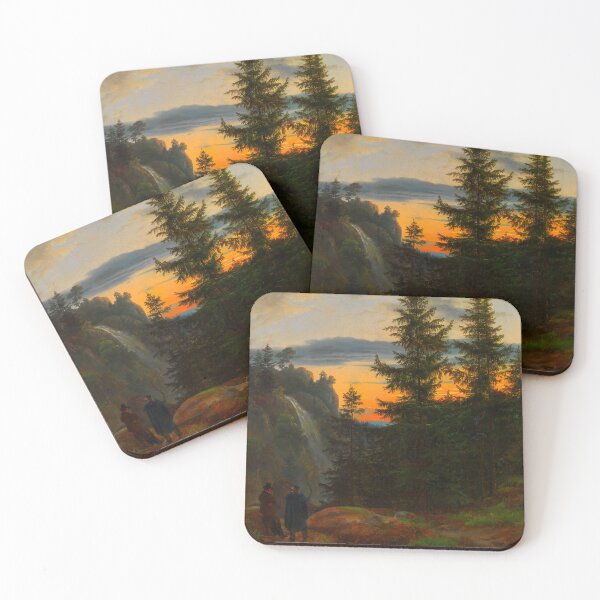 Item preview, Sunset painting, Sunset Artwork, Two Men before a Waterfall at Sunset designed and sold by danaJG.