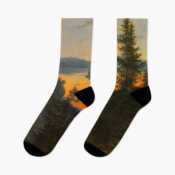 Item preview, Sunset painting, Sunset Artwork, Two Men before a Waterfall at Sunset designed and sold by danaJG.