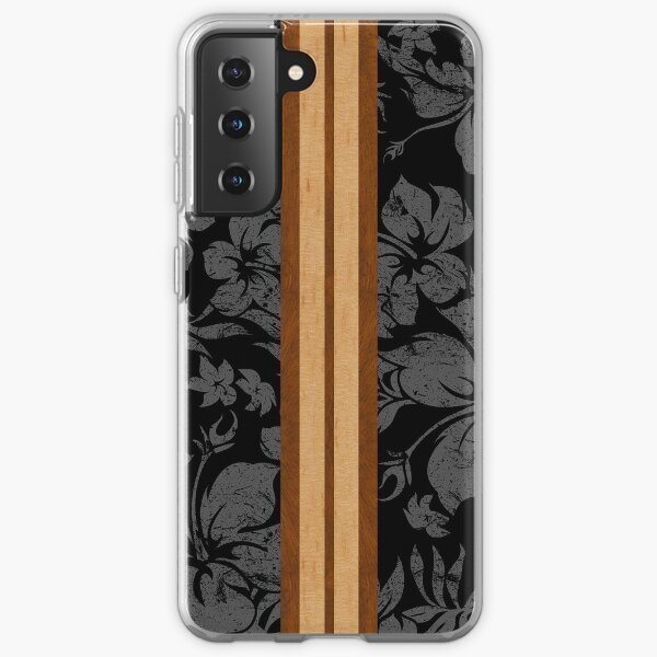Sunset Beach Hawaiian Faux Koa Wood Surfboard - Black and Gray Samsung Galaxy Soft Case