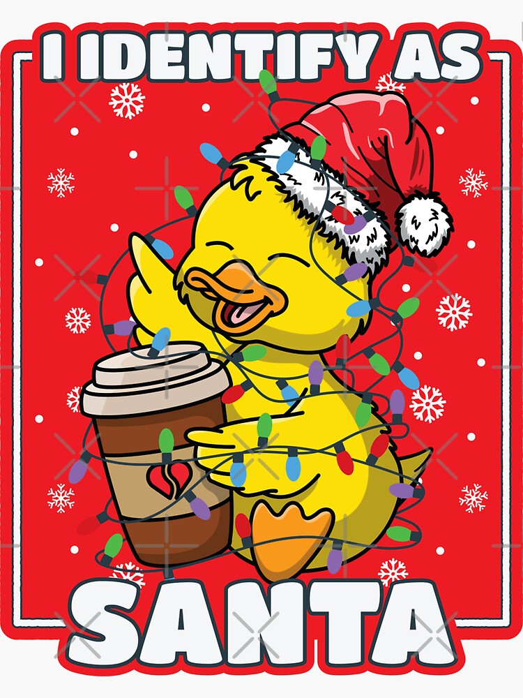 "I Identify As Santa Yellow Santa Duck Tangled Up In Christmas Lights