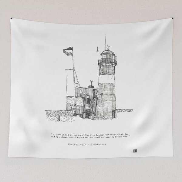 Item preview, Lighthouse North Head (Vuurtoren Noorderhoofd) Westkapelle Netherlands Pen and Ink Illustration designed and sold by Wall-Art-Sketch.