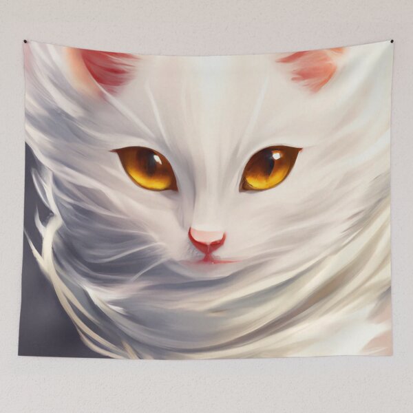 Item preview, Beautiful White Fluffy Cat Face With Yellow Eyes designed and sold by franktact.