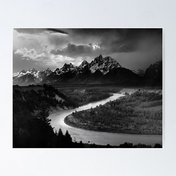 Item preview, Snow-covered Grand Tetons and Snake River; Jackson Hole, Wyoming, classic Grand Teton National Park landscape nature black and white photograph - photography - photographs by Ansel Adams designed and sold by Jéanpaul  Ferro.