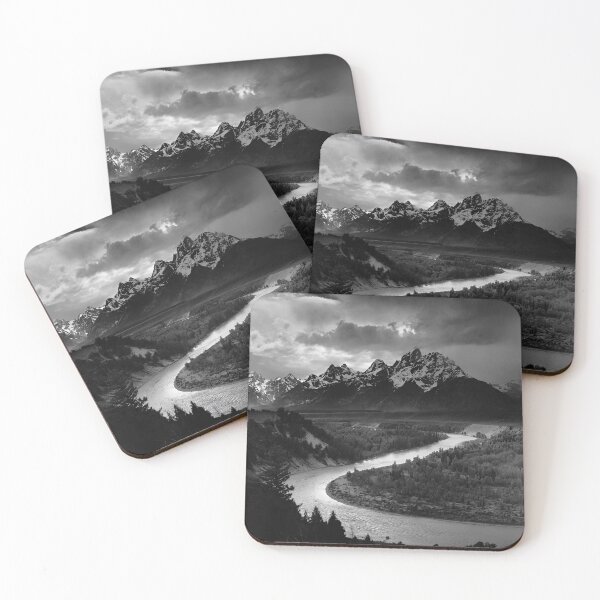 Item preview, Snow-covered Grand Tetons and Snake River; Jackson Hole, Wyoming, classic Grand Teton National Park landscape nature black and white photograph - photography - photographs by Ansel Adams designed and sold by Jéanpaul  Ferro.