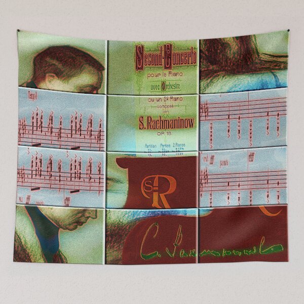 Item preview,  AMAZING PAINTING ABSTRACT PORTRAIT OF SERGEI RACHMANINOFF PIANIST MUSICIAN COMPOSER - CLASSICAL MUSIC SCORE - PATCHWORK SIGNATURE designed and sold by Ralek.