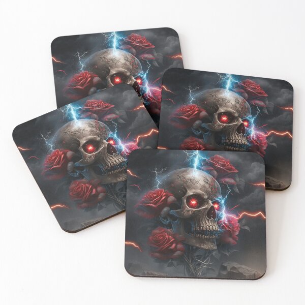 Item preview, Skull with roses and thunder in the background designed and sold by Happy1-2.