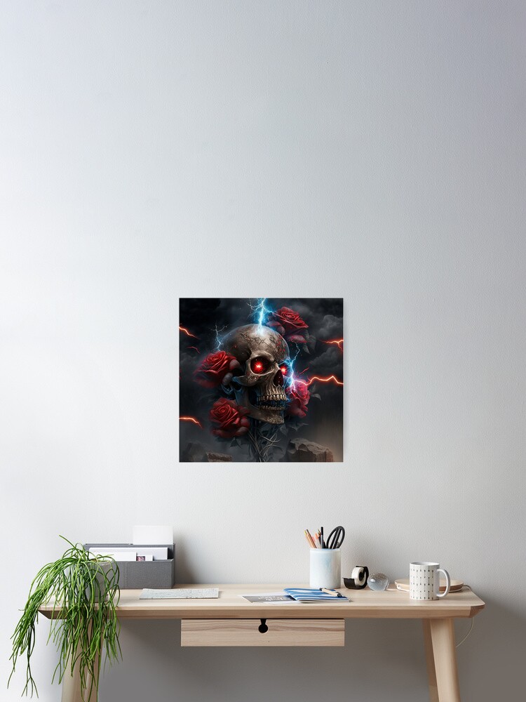 Skull with roses and thunder in the background
