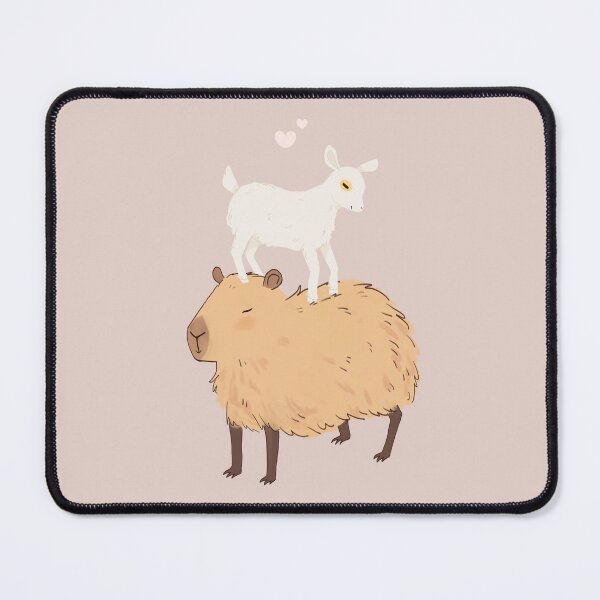 Item preview, Capybara with a baby goat friend standing on its head - a cute cartoon capybara illustration pink version designed and sold by Yarafantasyart.