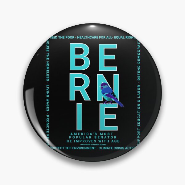 Artikelvorschau, PMD00119 Progressive Movement Designs Bernie blauer Vogel auf Schwarz für Progressive entworfen und verkauft von ProgressiveLeft.
