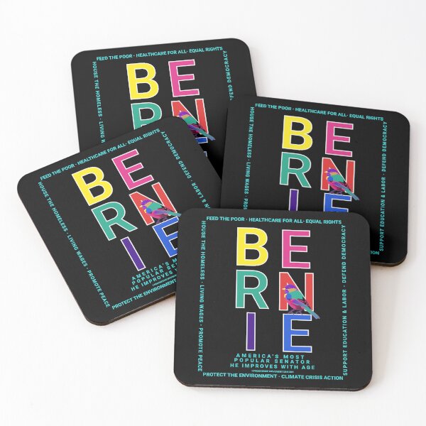 Aperçu de l'œuvre PMD00120 Progressive Movement Designs couleurs arc-en-ciel oiseau bleu Bernie sur noir pour les progressistes LGBTQ créée et vendue par ProgressiveLeft.