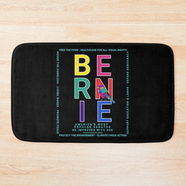 Aperçu de l'œuvre PMD00120 Progressive Movement Designs couleurs arc-en-ciel oiseau bleu Bernie sur noir pour les progressistes LGBTQ créée et vendue par ProgressiveLeft.